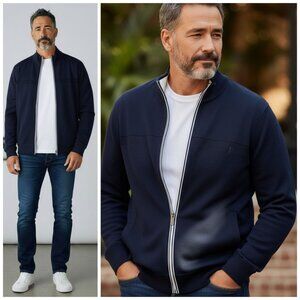 Nautica Navtech Full Zip Sweater Navy Blue Cotton Blend Lightweight MEN's SZ 3XL